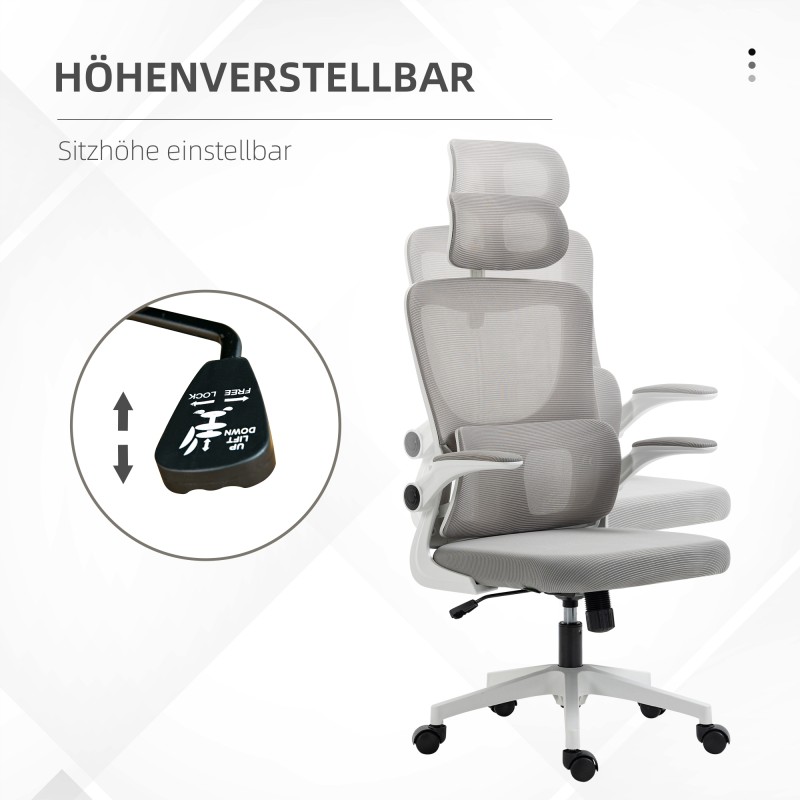 Ergonominen toimistotuoli mesh-verkolla, säädettävä korkeus ja niskatuki, 60x59x114–122 cm, harmaa