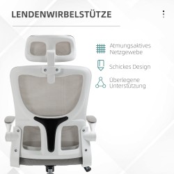 Ergonominen toimistotuoli mesh-verkolla, säädettävä korkeus ja niskatuki, 60x59x114–122 cm, harmaa