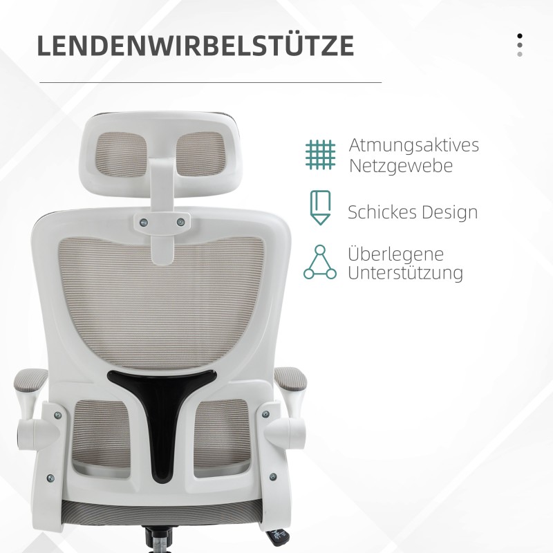 Ergonominen toimistotuoli mesh-verkolla, säädettävä korkeus ja niskatuki, 60x59x114–122 cm, harmaa