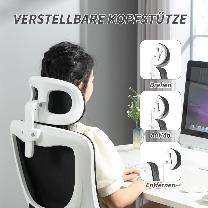 Ergonominen työtuoli säädettävällä niskatuella, korkea selkänoja, max 120 kg, musta