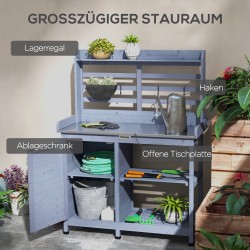 Puutarhatyöpöytä säilytyskaapilla, alumiininen työtaso, 112 x 47 x 146 cm, harmaa