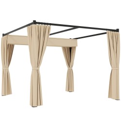 Pergola terassille vapaasti seisova metallirunko 3 x 3 m liukukatto ja 4 sivuverhoa beige
