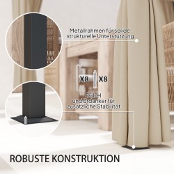 Pergola terassille vapaasti seisova metallirunko 3 x 3 m liukukatto ja 4 sivuverhoa beige