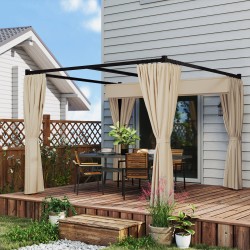Pergola terassille vapaasti seisova metallirunko 3 x 3 m liukukatto ja 4 sivuverhoa beige