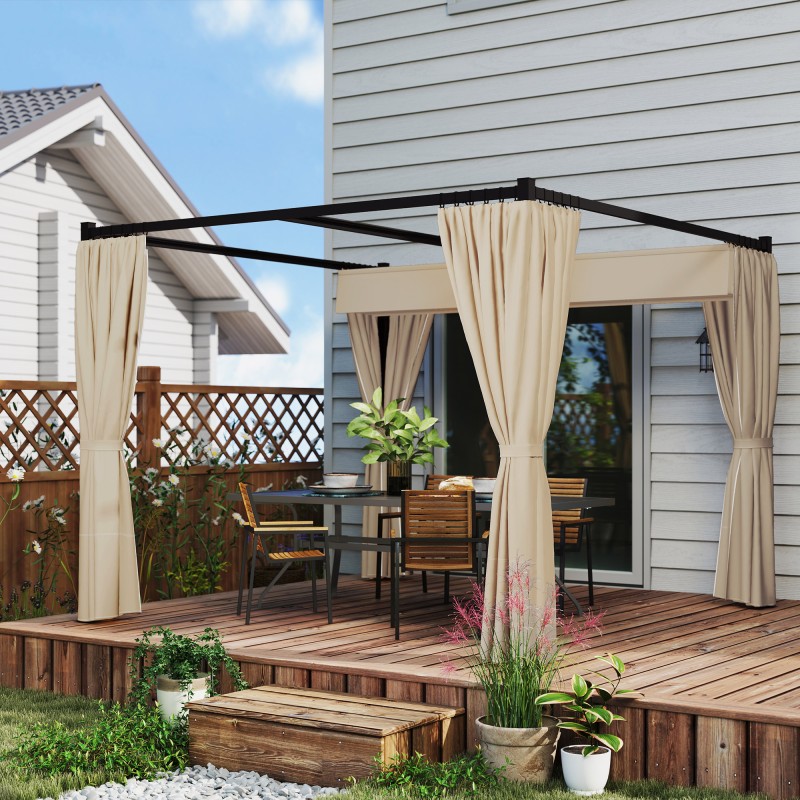 Pergola terassille vapaasti seisova metallirunko 3 x 3 m liukukatto ja 4 sivuverhoa beige