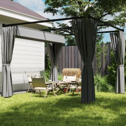 Pergola terassille 3 x 3 m, vapaasti seisova, liukuva katos ja 4 sivuseinää, metalli, vaaleanharmaa