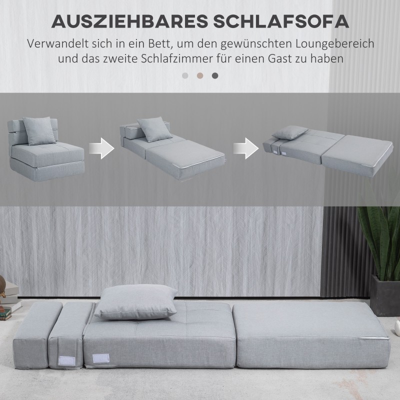 Lepotuoli vuodeominaisuudella 2-in-1, poly-puuvilla, 70 x 70 x 61 cm, vaaleanharmaa, tyyny mukana