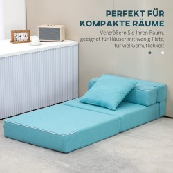 Leposohva ja vierasvuode polycotton-vaahtomuovia 70 x 70 x 61 cm vaaleansininen irrotettava päällinen
