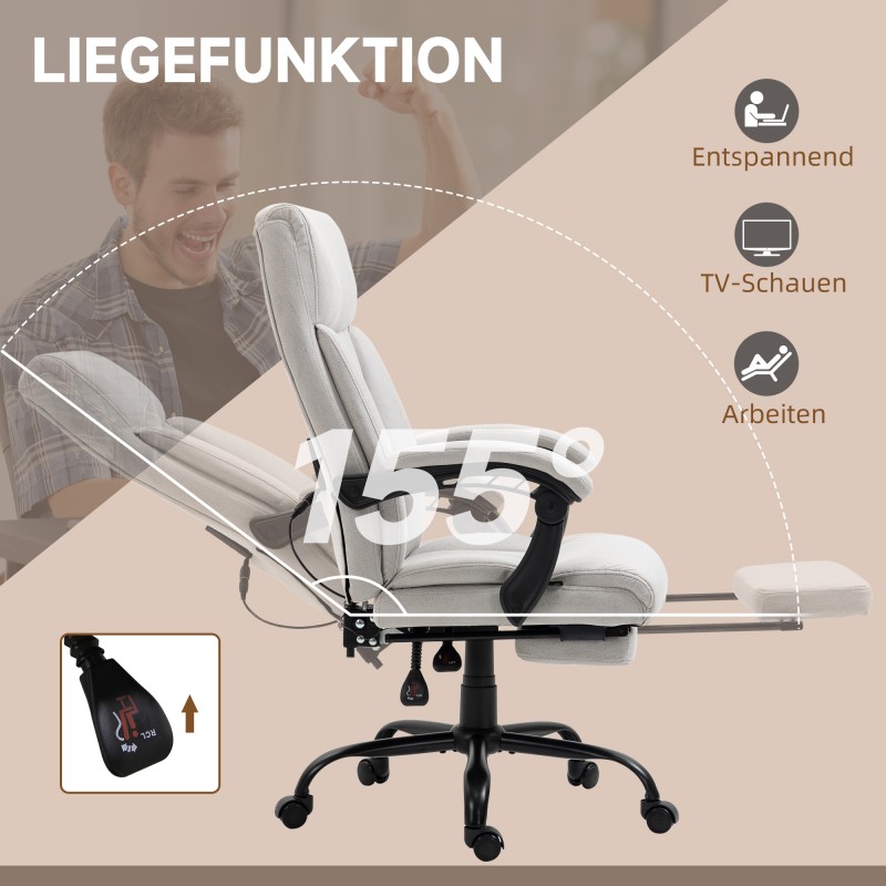 Hierova työtuoli lannerangan lämmityksellä ja kallistustoiminnolla, mikrokuitu, vaaleanharmaa