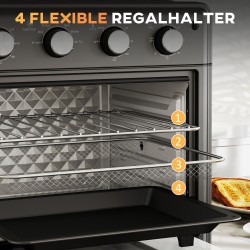 Minibackofen kiertoilma-airfryer uuni 30 l, 7 ohjelmaa, 90–230 °C, musta