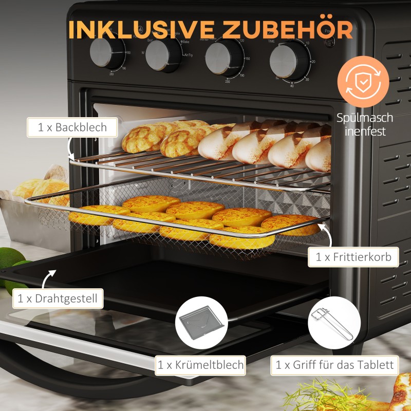 Minibackofen kiertoilma-airfryer uuni 30 l, 7 ohjelmaa, 90–230 °C, musta