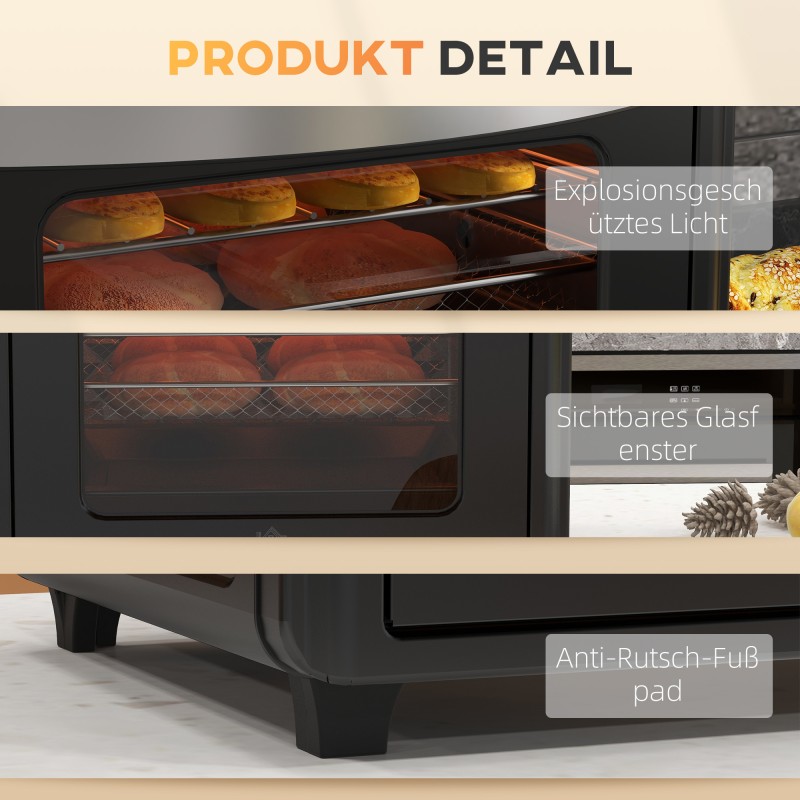 Minibackofen kiertoilma-airfryer uuni 30 l, 7 ohjelmaa, 90–230 °C, musta