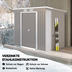 Pihavarasto sinkitty teräs 213 x 130 x 172 cm liukuovet ja tuuletusaukot vaaleanharmaa
