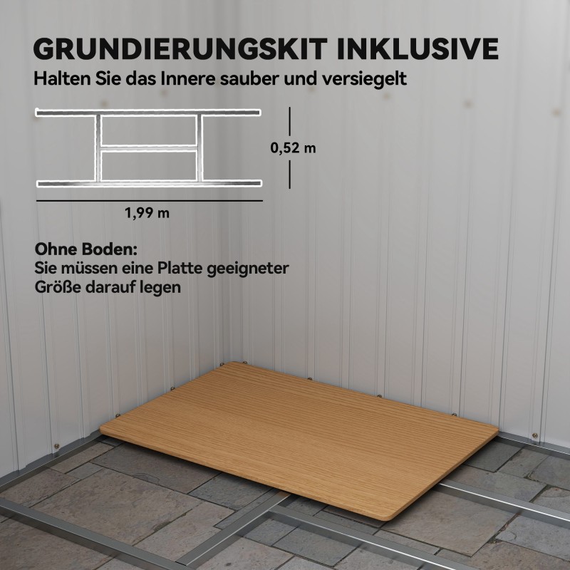 Pihavarasto sinkitty teräs 213 x 130 x 172 cm liukuovet ja tuuletusaukot vaaleanharmaa