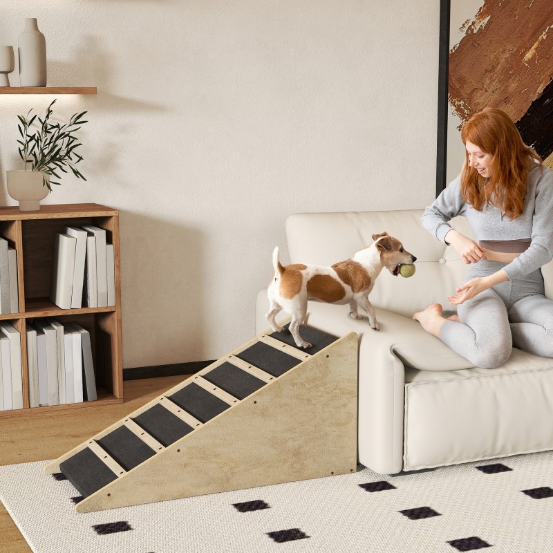 Koiran ramppi huonekaluille, havupuu ja monikerroslevy, 90 x 40 x 45 cm, luonnonvärinen/harmaa