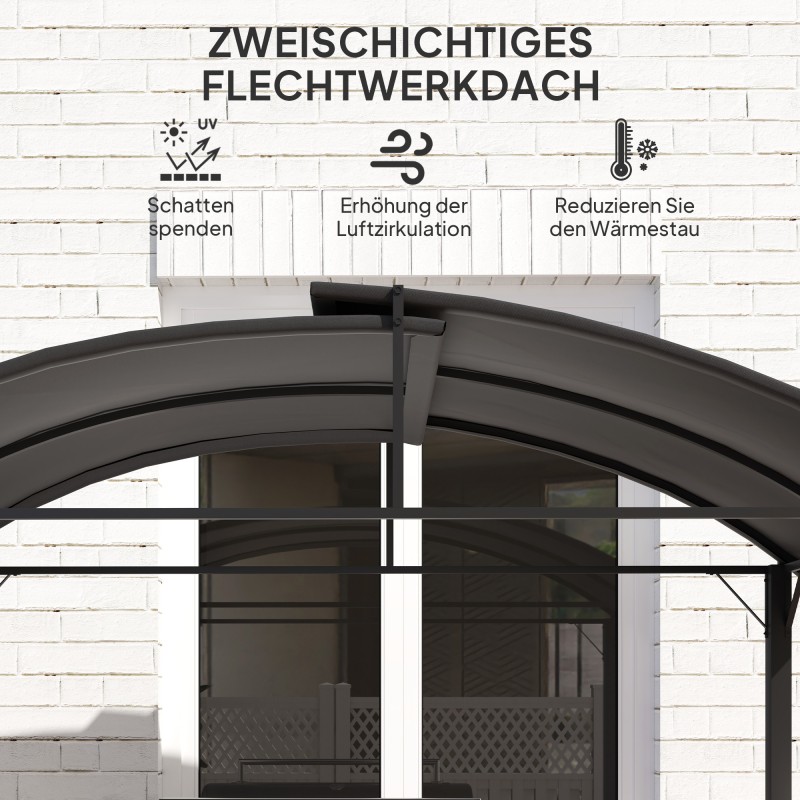 Grillikatos teräsrunko 233 x 110 cm, 2 sivutasoa ja koukut, tummanharmaa