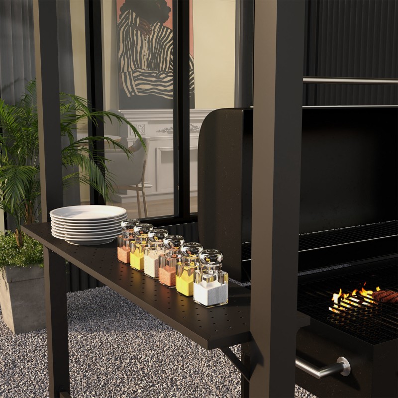 Grillikatos teräsrunko 233 x 110 cm, 2 sivutasoa ja koukut, tummanharmaa