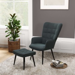 Nojatuoli ja rahituki 2 osaa, samettiverhoilu, metalli­jalat, tummanharmaa