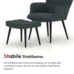 Nojatuoli ja rahituki 2 osaa, samettiverhoilu, metalli­jalat, tummanharmaa