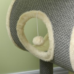 Kissan raapimis- ja kiipeilypuu, 1 pesäkolo, 2 tasoa, 60 x 40 x 104 cm, harmaa/beige/kerma