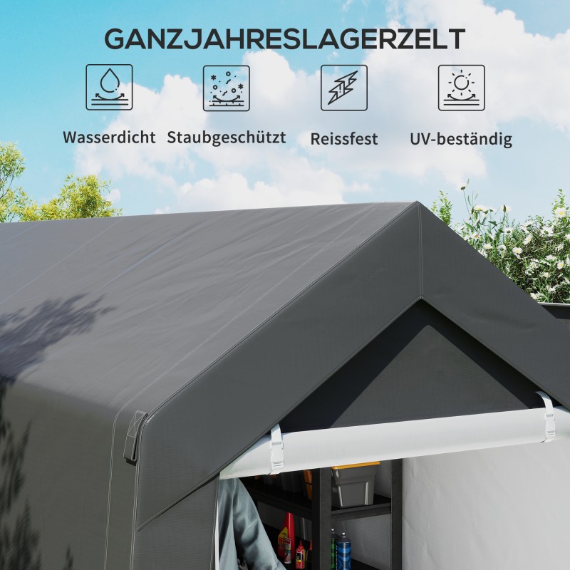 Pihateltta ulkosäilytykseen, teräsrunko ja vedenpitävä PE-kangas, 210x360x235 cm, tummanharmaa