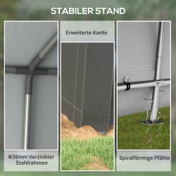 Pihateltta ulkosäilytykseen, teräsrunko ja vedenpitävä PE-kangas, 210x360x235 cm, tummanharmaa