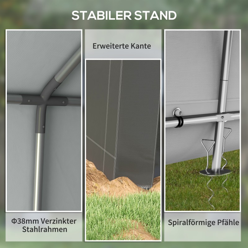 Pihateltta ulkosäilytykseen, teräsrunko ja vedenpitävä PE-kangas, 210x360x235 cm, tummanharmaa