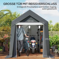 Pihateltta ulkosäilytykseen, teräsrunko ja vedenpitävä PE-kangas, 210x360x235 cm, tummanharmaa