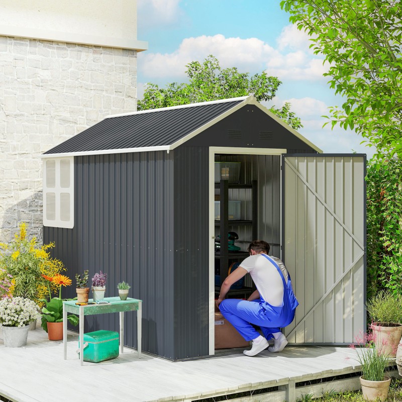 Metallinen pihavarasto puutarhatyökaluille 259x172x222 cm harmaa/valkoinen