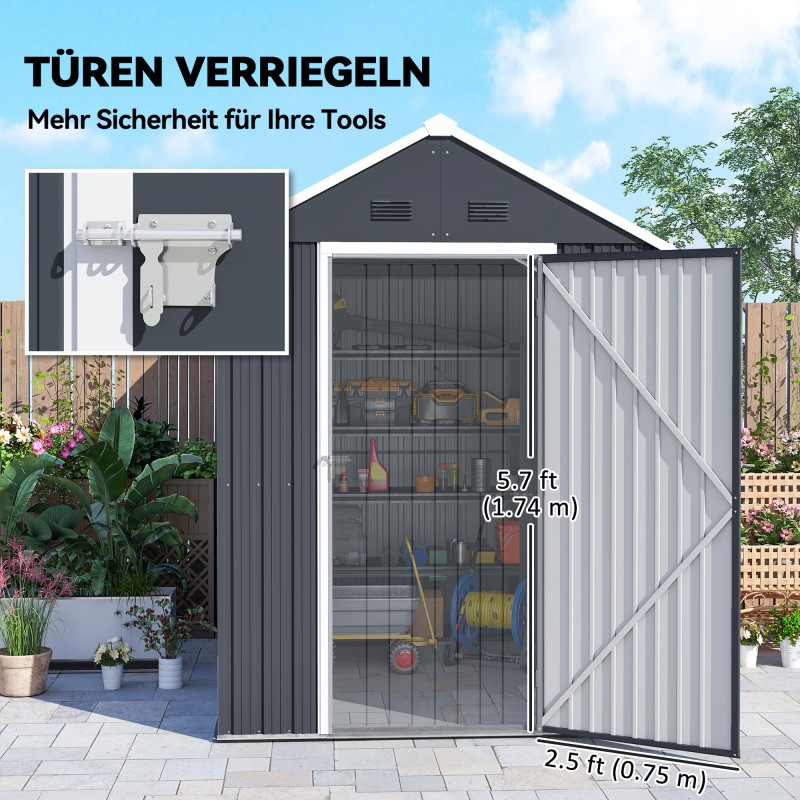 Metallinen pihavarasto puutarhatyökaluille 259x172x222 cm harmaa/valkoinen