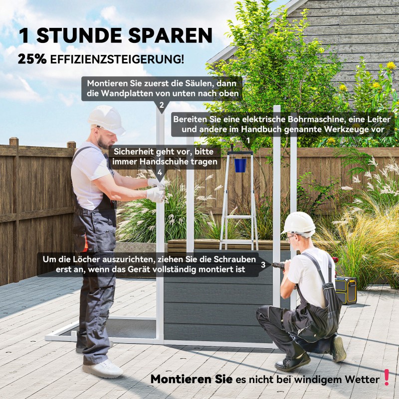 Pihavarasto muovia integroidulla lattialla ja ikkunalla 186 x 130 x 199 cm harmaa