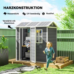 Pihavarasto muovia integroidulla lattialla ja ikkunalla 186 x 130 x 199 cm harmaa