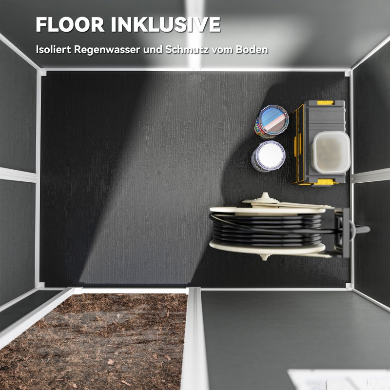 Pihavarasto muovia integroidulla lattialla ja ikkunalla 186 x 130 x 199 cm harmaa