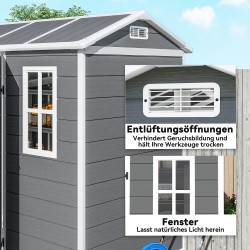 Pihavarasto muovia integroidulla lattialla ja ikkunalla 186 x 130 x 199 cm harmaa