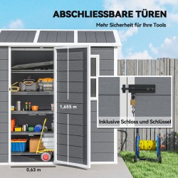 Pihavarasto muovia integroidulla lattialla ja ikkunalla 186 x 130 x 199 cm harmaa