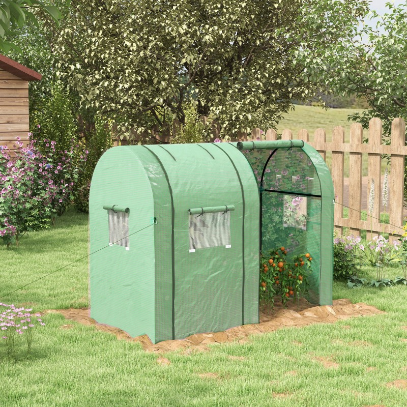 Pienoiskasvihuone köynnöskasveille teräsrunko PE-peite 185 x 94 x 150 cm vihreä