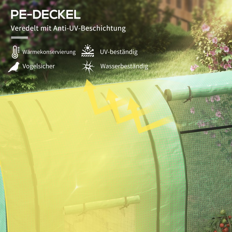 Pienoiskasvihuone köynnöskasveille teräsrunko PE-peite 185 x 94 x 150 cm vihreä