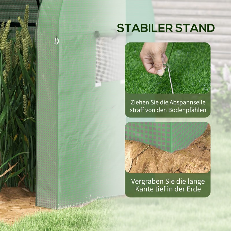 Pienoiskasvihuone köynnöskasveille teräsrunko PE-peite 185 x 94 x 150 cm vihreä