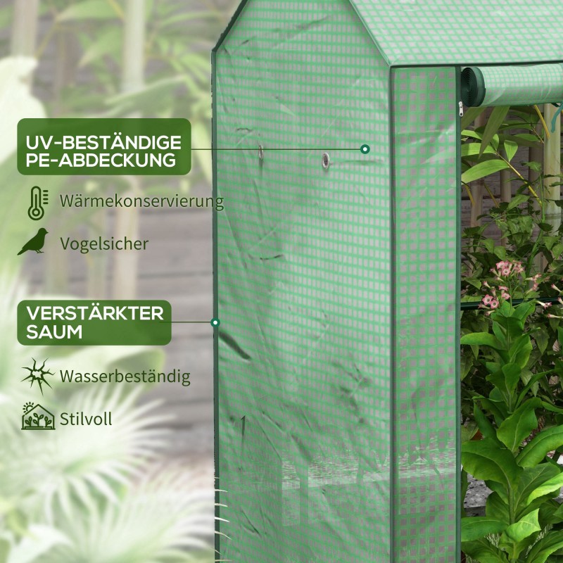 Pieni kasvihuone puutarhatunneli, 2 osastoa, teräs ja PE-muovi, 100 x 80 x 150 cm, vihreä