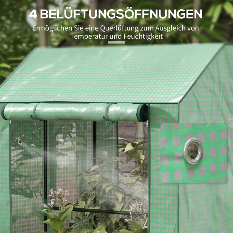 Pieni kasvihuone puutarhatunneli, 2 osastoa, teräs ja PE-muovi, 100 x 80 x 150 cm, vihreä