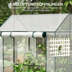 Kasviteltta kahdella osastolla, teräsrunko ja UV-suojattu polyeteenipeite, 100 x 80 x 150 cm, valkoinen/vihreä