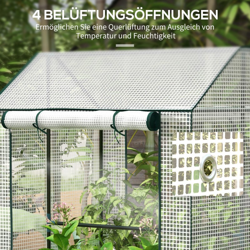 Kasviteltta kahdella osastolla, teräsrunko ja UV-suojattu polyeteenipeite, 100 x 80 x 150 cm, valkoinen/vihreä