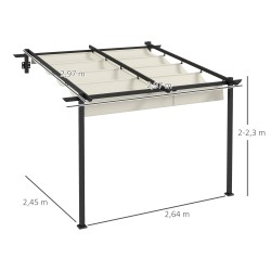 Terassikatos seinäkiinnitteinen metallirunko 3 x 3 m sisäänvedettävä kattokangas cremevalkoinen