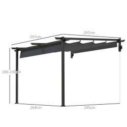 Seinään kiinnitettävä pergola terassille 3 x 3 m, teräs/alumiini, säädettävä katto, tummanharmaa