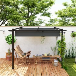 Seinään kiinnitettävä pergola terassille 3 x 3 m, teräs/alumiini, säädettävä katto, tummanharmaa