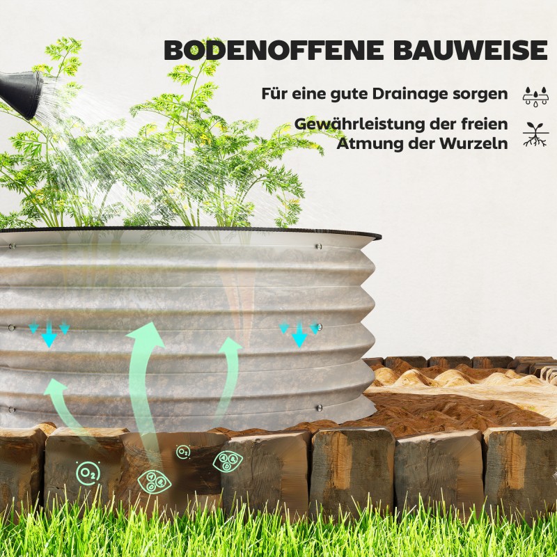 Korotettu viljelylaatikko terassille, kuumasinkitty metalli, Ø60 x 30 cm, 2 kpl, hopea