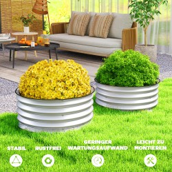 Korotettu viljelylaatikko terassille, kuumasinkitty metalli, Ø60 x 30 cm, 2 kpl, hopea