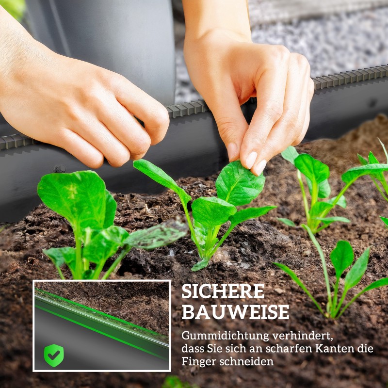 Metallinen kasvatuslaatikko / korkeapenkki 150 x 62 x 30 cm, tummanharmaa