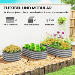 Metallinen viljelylaatikko / korkeapeite, modulaari, pohjaton, 150 x 62 x 30 cm, hopea