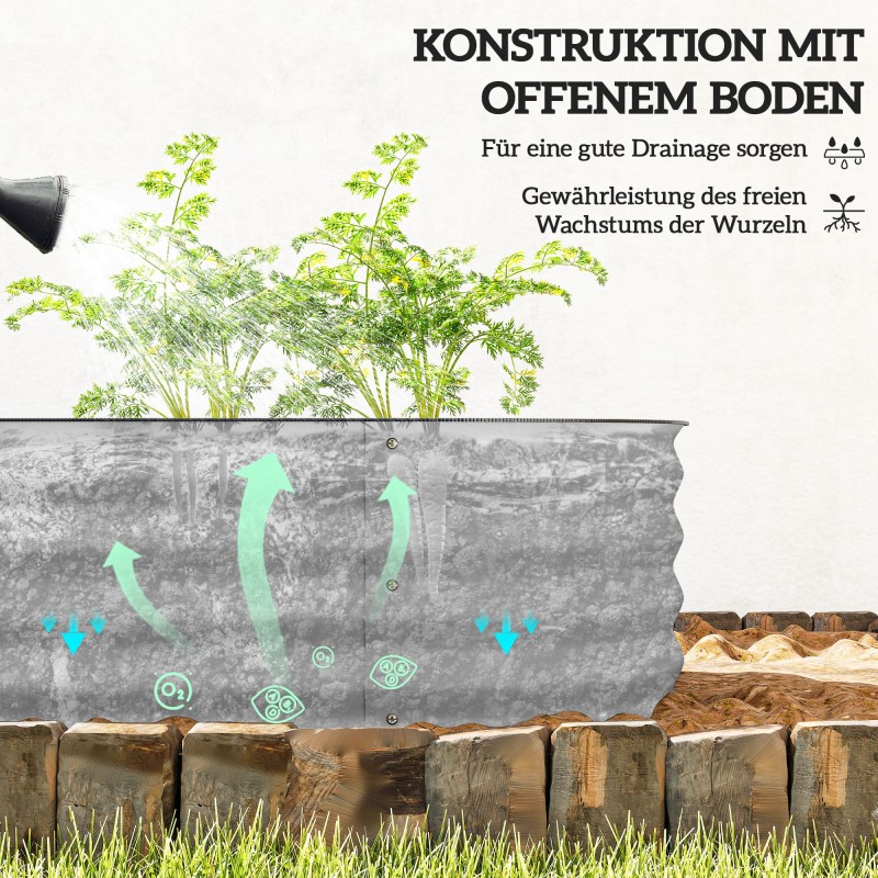 Metallinen viljelylaatikko / korkeapeite, modulaari, pohjaton, 150 x 62 x 30 cm, hopea